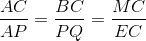 \frac{AC}{AP}=\frac{BC}{PQ}=\frac{MC}{EC}