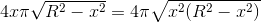 4x\pi \sqrt{R^{2}-x^{2}}=4\pi \sqrt{x^{2}(R^{2}-x^{2})}
