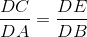 \frac{DC}{DA}=\frac{DE}{DB}