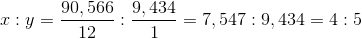x:y=\frac{90,566}{12}:\frac{9,434}{1}= 7,547:9,434=4:5
