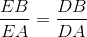 \frac{EB}{EA}=\frac{DB}{DA}