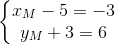 \left\{\begin{matrix} x_{M}-5=-3\\ y_{M}+3=6 \end{matrix}\right.