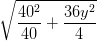 \dpi{100} \sqrt{\frac{40^{2}}{40}+\frac{36y^{2}}{4}}