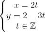 \left\{\begin{matrix} x=2t\\ y=2-3t\\ t\in \mathbb{Z} \end{matrix}\right.