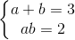 \left\{\begin{matrix} a+b=3 & & \\ ab=2 & & \end{matrix}\right.