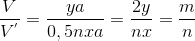 \frac{V}{V^{'}}= \frac{ya}{0,5nxa}=\frac{2y}{nx}=\frac{m}{n}