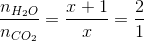\frac{n_{H_{2}O}}{n_{CO_{2}}}= \frac{x+1}{x}=\frac{2}{1}