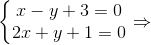 \left\{\begin{matrix} x-y+3=0\\ 2x+y+1=0 \end{matrix}\right.\Rightarrow