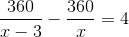 \frac{360}{x-3}-\frac{360}{x}=4