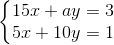 \left\{\begin{matrix} 15x+ay=3\\ 5x+10y=1 \end{matrix}\right.