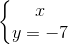 \left \{\begin{matrix} x\epsilon z\\ y=-7 \end{matrix}