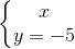 \left \{\begin{matrix} x\epsilon z\\ y=-5 \end{matrix}