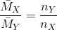 \frac{\bar{M}_{X}}{\bar{M}_{Y}}=\frac{n_{Y}}{n_{X}}