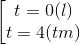 \begin{bmatrix} t=0(l)\\ t=4(tm) \end{matrix}