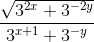 \frac{\sqrt{3^{2x}+3^{-2y}}}{3^{x+1}+3^{-y}}