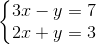 \left\{\begin{matrix} 3x-y=7\\ 2x+y=3 \end{matrix}\right.