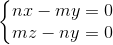\left\{\begin{matrix} nx-my=0\\ mz-ny=0 \end{matrix}\right.