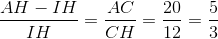 \frac{AH-IH}{IH}=\frac{AC}{CH}=\frac{20}{12}=\frac{5}{3}