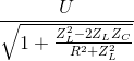 \frac{U}{\sqrt{1+\frac{Z_{L}^{2}-2Z_{L}Z_{C}}{R^{2}+Z_{L}^{2}}}}