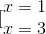 [\begin{matrix} x = 1 & \\ x = 3 & \end{matrix}