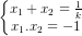 \dpi{80} \left\{\begin{matrix} x_{1}+x_{2}=\frac{1}{k} & \\ x_{1}.x_{2}=-1& \end{matrix}\right.