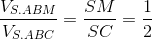 \frac{V_{S.ABM}}{V_{S.ABC}}=\frac{SM}{SC}=\frac{1}{2}