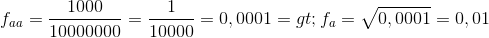 f_{aa}= \frac{1000}{10000000}= \frac{1}{10000}= 0,0001 => f_{a}= \sqrt{0,0001}= 0,01