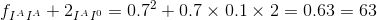 f_{I^{A}}\times f_{I^{A}}+ 2 \times f_{I^{A}}\times f_{I^{0}}= 0.7^{2}+0.7 \times 0.1 \times2= 0.63 = 63%