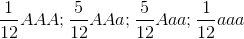 \frac{1}{12}AAA;\frac{5}{12}AAa;\frac{5}{12}Aaa;\frac{1}{12}aaa