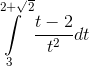 \int\limits_3^{2 + \sqrt 2 } {\frace_t - 2e_{t^2}dt}