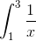 \int_{1}^{3}\frac{1}{x}\,