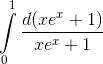 \int\limits_0^1 {\frace_d(x{e^x} + 1)e_x{e^x} + 1}