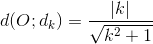 d (O; d_{k})=\frac{\left | k \right |}{\sqrt{k^{2}+1}}