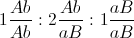 1 \frac{Ab}{Ab}:2\frac{Ab}{aB}:1\frac{aB}{aB}