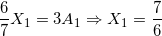\small \frac{6}{7}X_{1}=3A_{1} \Rightarrow X_{1}=\frac{7}{6}