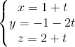 \left\{\begin{matrix}x = 1 +t \\y= -1 - 2t \\z =2+t\end{matrix}\right.