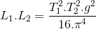L_{1}.L_{2}=\frac{T_{1}^{2}.T_{2}^{2}.g^{2}}{16.\pi ^{4}}
