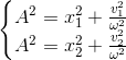 \left\{\begin{matrix} A^{2}=x_{1}^{2}+\frac{v_{1}^{2}}{\omega ^{2}}\\ A^{2}=x_{2}^{2}+\frac{v_{2}^{2}}{\omega ^{2}} \end{matrix}\right.