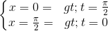 \left\{\begin{matrix}x=0=>t=\frac{\pi }{2}\\x=\frac{\pi }{2}=>t=0\end{matrix}\right.