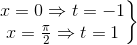 \left.\begin{matrix} x=0 \Rightarrow t=-1\\ x=\frac{\pi }{2} \Rightarrow t=1 \end{matrix}\right\}