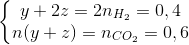 \left\{\begin{matrix} y+2z=2n_{H_{2}}=0,4\\ n(y+z)=n_{CO_{2}}=0,6 \end{matrix}\right.