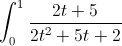 \int_{0}^{1}\frac{2t+5}{2t^{2}+5t+2}