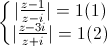 \left\{\begin{matrix}|\frac{z-1}{z-i}|=1(1)\\|\frac{z-3i}{z+i}|=1(2)\end{matrix}\right.
