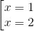 left [ egin{matrix} x= 1 & \ x=2 & end{matrix}