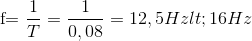 $f=\dfrac{1}{T}=\dfrac{1}{0,08}=12,5Hz<16Hz$