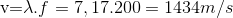 $v=\lambda .f=7,17.200=1434$ m/s