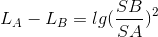 L_{A}-L_{B}=lg(\frac{SB}{SA})^{2}