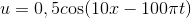 u=0,5c\text{os}(10x-100\pi t)