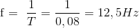 $f = \dfrac{1}{T} = \dfrac{1}{0,08} = 12,5Hz$