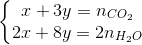 \left\{\begin{matrix} x+3y=n_{CO_{2}}\\ 2x+8y=2n_{H_{2}O} \end{matrix}\right.